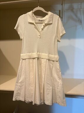 Cream Polo Golf Dress with Pleated Skirt